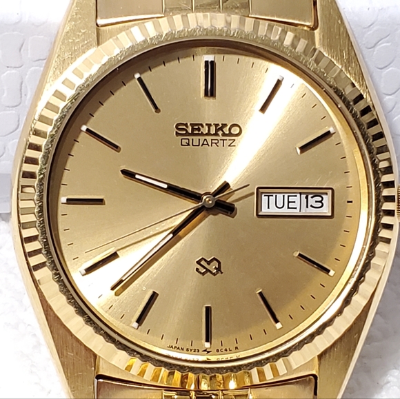 Seiko Other - Vintage Seiko SQ Day Date Men's Gold Tone Quartz Watch Stainless Steel One Jewel